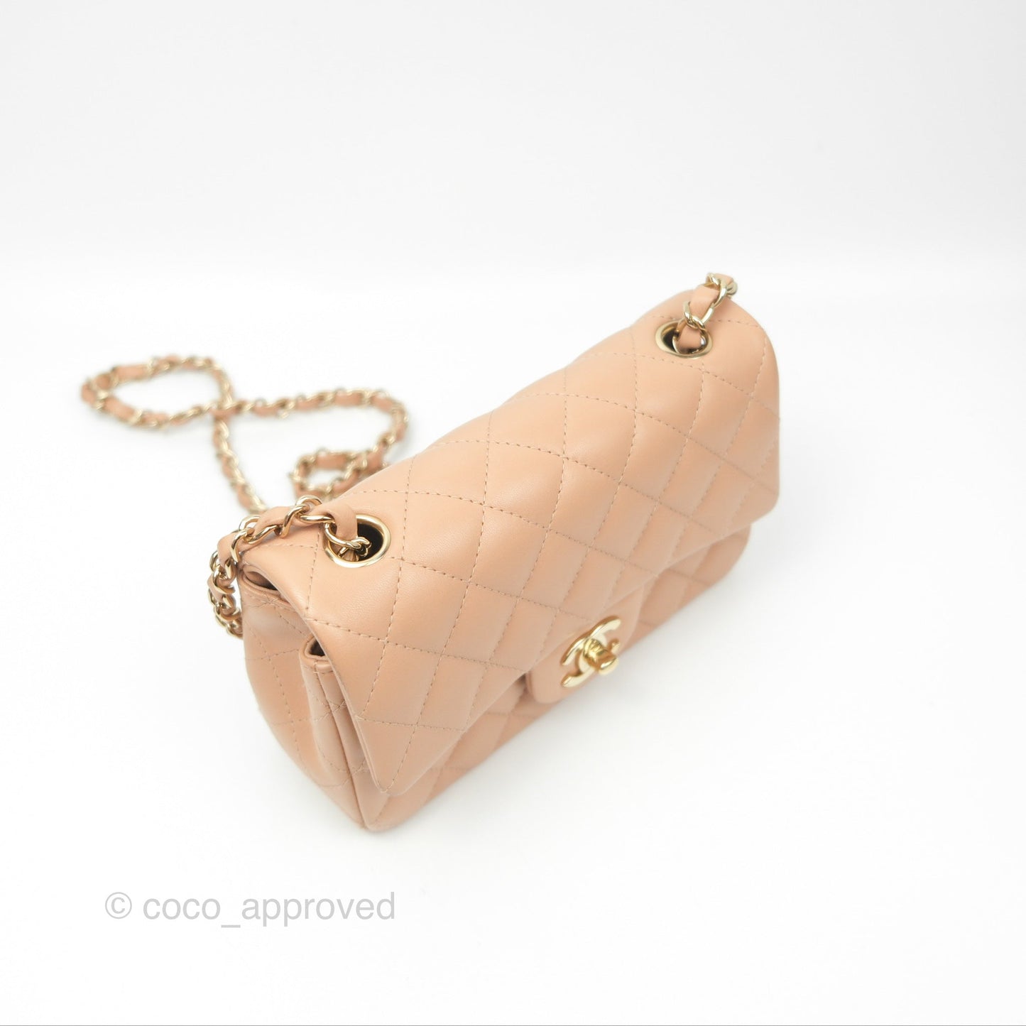 Chanel Quilted Mini Rectangular Beige Lambskin Gold Hardware