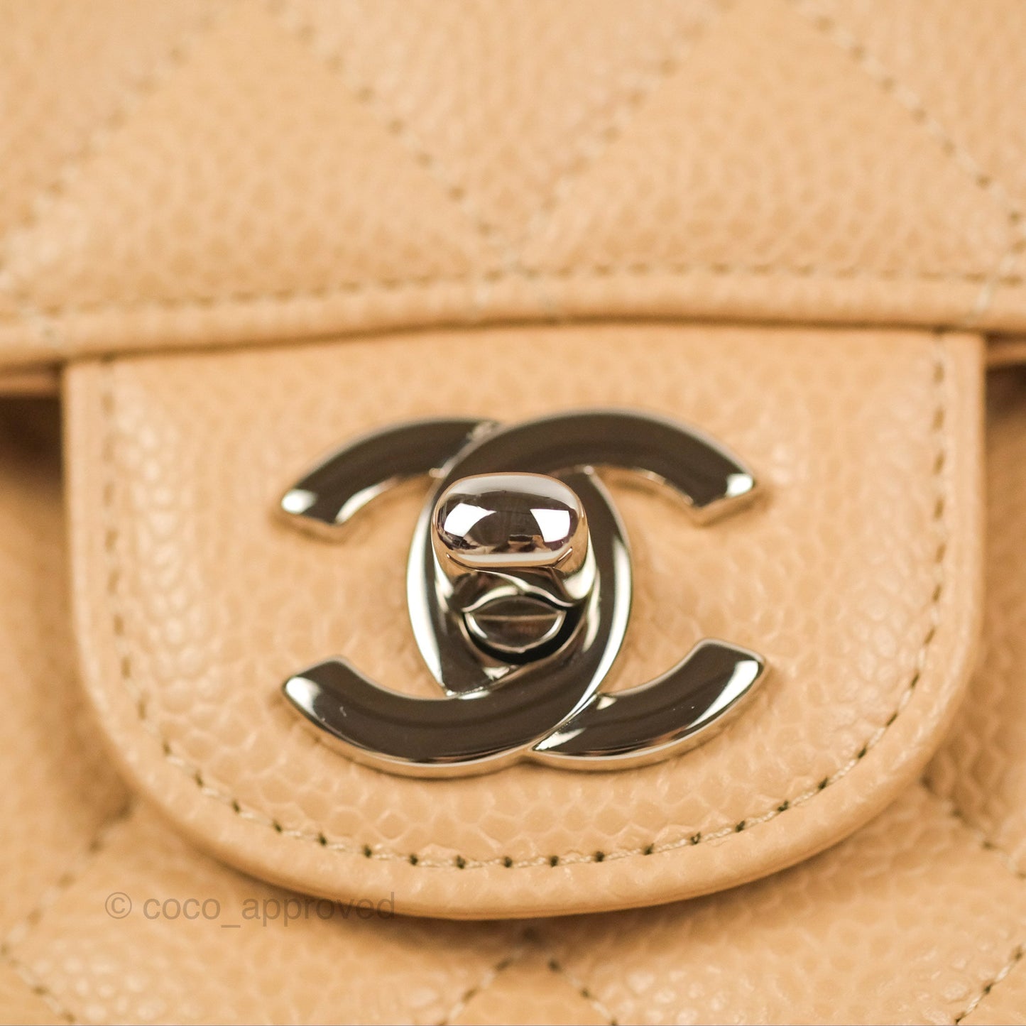 Chanel Classic M/L Medium Flap Quilted Beige Caviar Silver Hardware