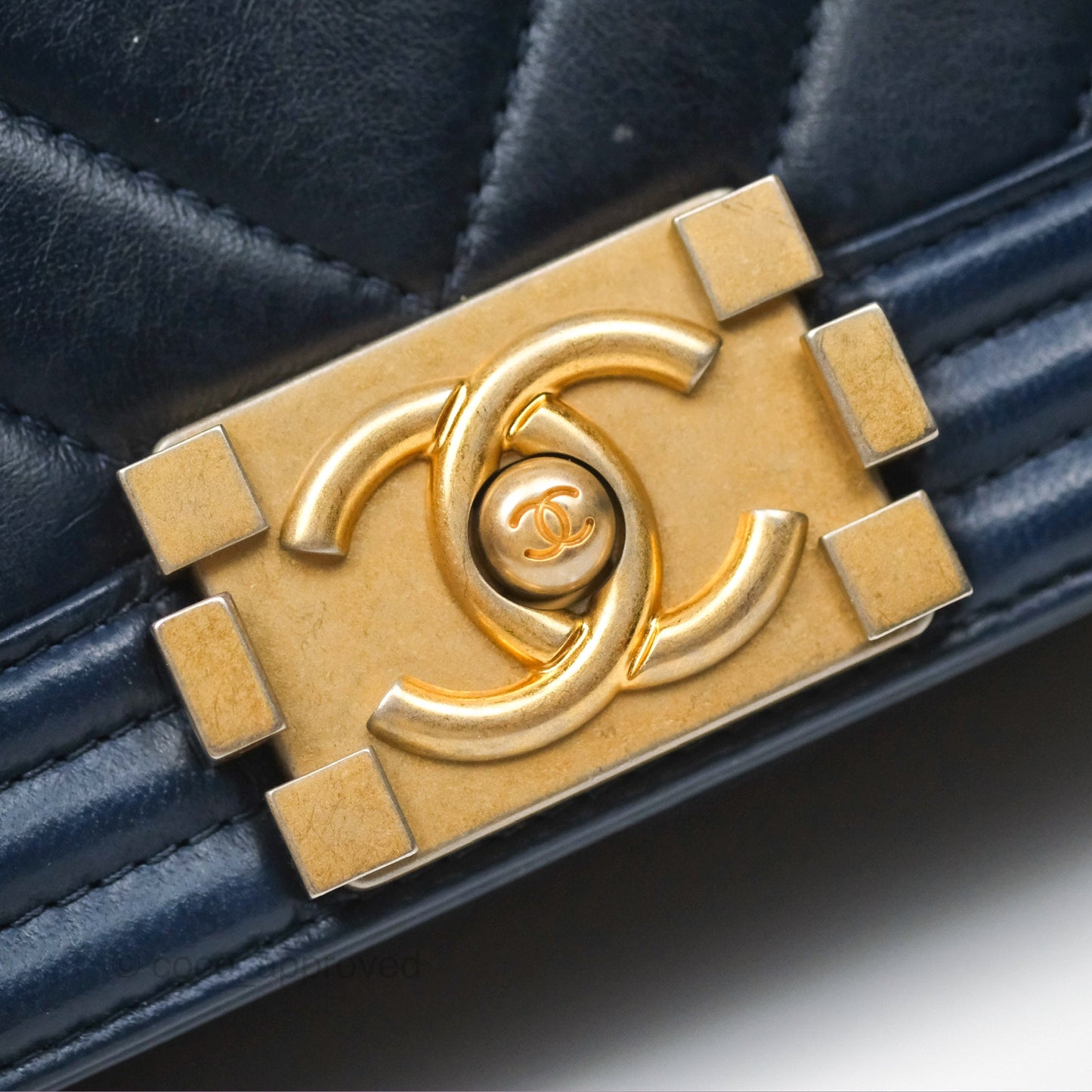 Chanel Medium Boy Chevron Navy Calfskin Aged Gold Hardware