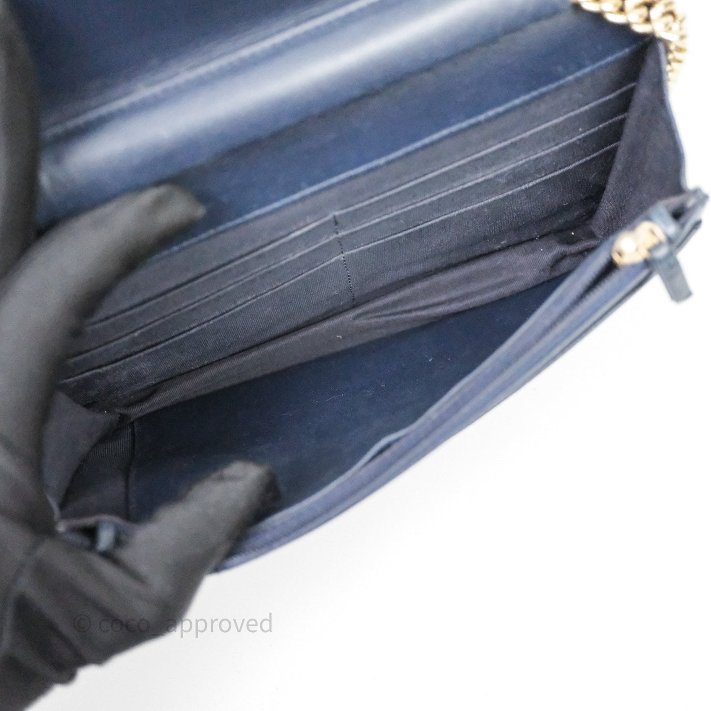 Chanel Boy Wallet on Chain Navy Caviar Light Gold Hardware