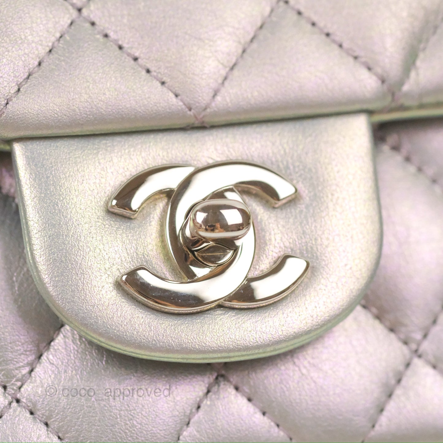 Chanel Quilted Mini Rectangular Iridescent Lilac Calfskin Silver Hardware