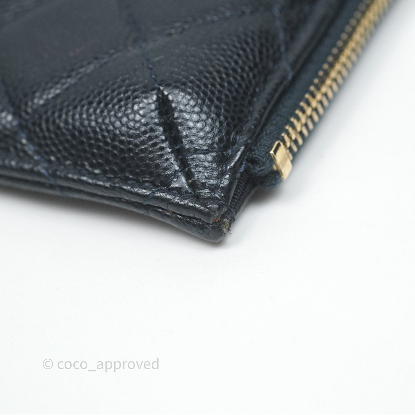 Chanel Classic Flat Navy Caviar Wallet Pouch Gold Hardware