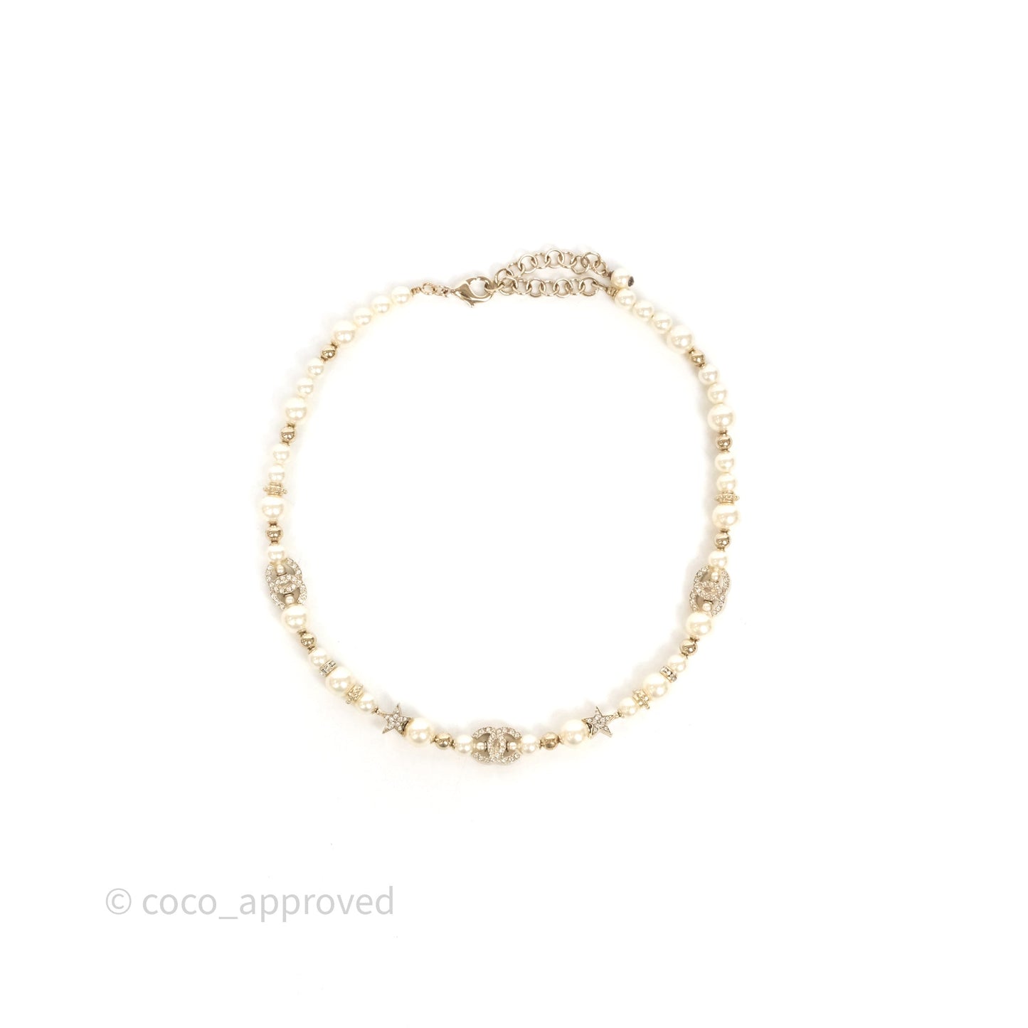 Chanel Crystal CC Star Pearl Choker Gold Tone 23A