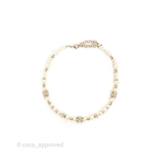 Chanel Crystal CC Star Pearl Choker Gold Tone 23A