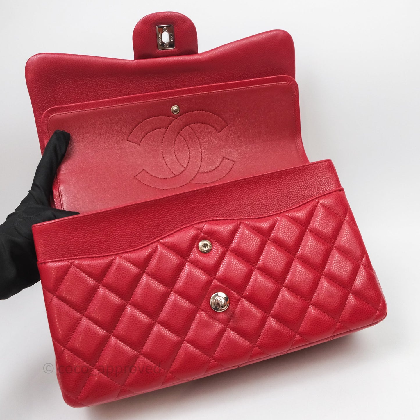 Chanel Jumbo Double Flap Red Caviar Silver Hardware⁣⁣