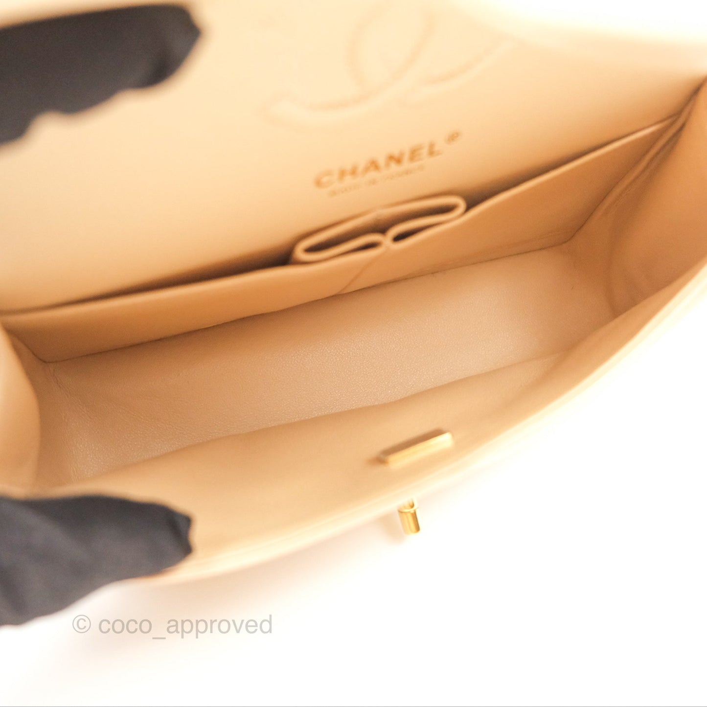 Chanel Small Quilted Classic Flap Beige Caviar Gold Hardware