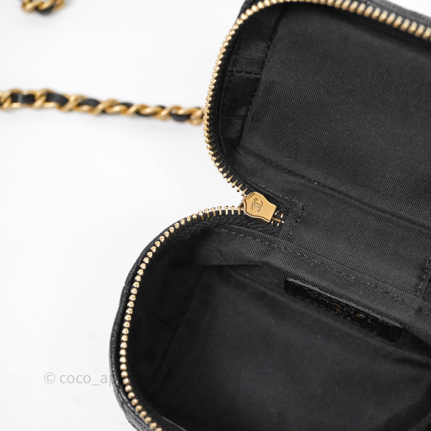 Chanel Quilted Mini Top Handle Vanity With Chain Black Caviar Aged Gold Hardware