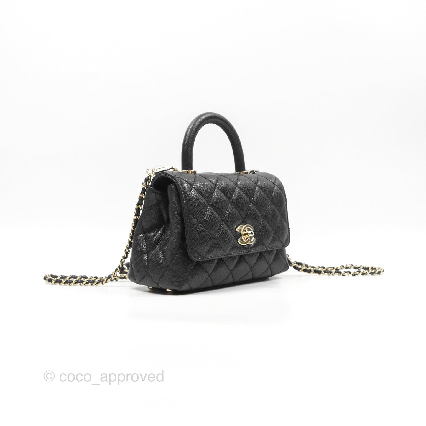 Chanel Mini Coco Handle Quilted Black Caviar Gold Hardware