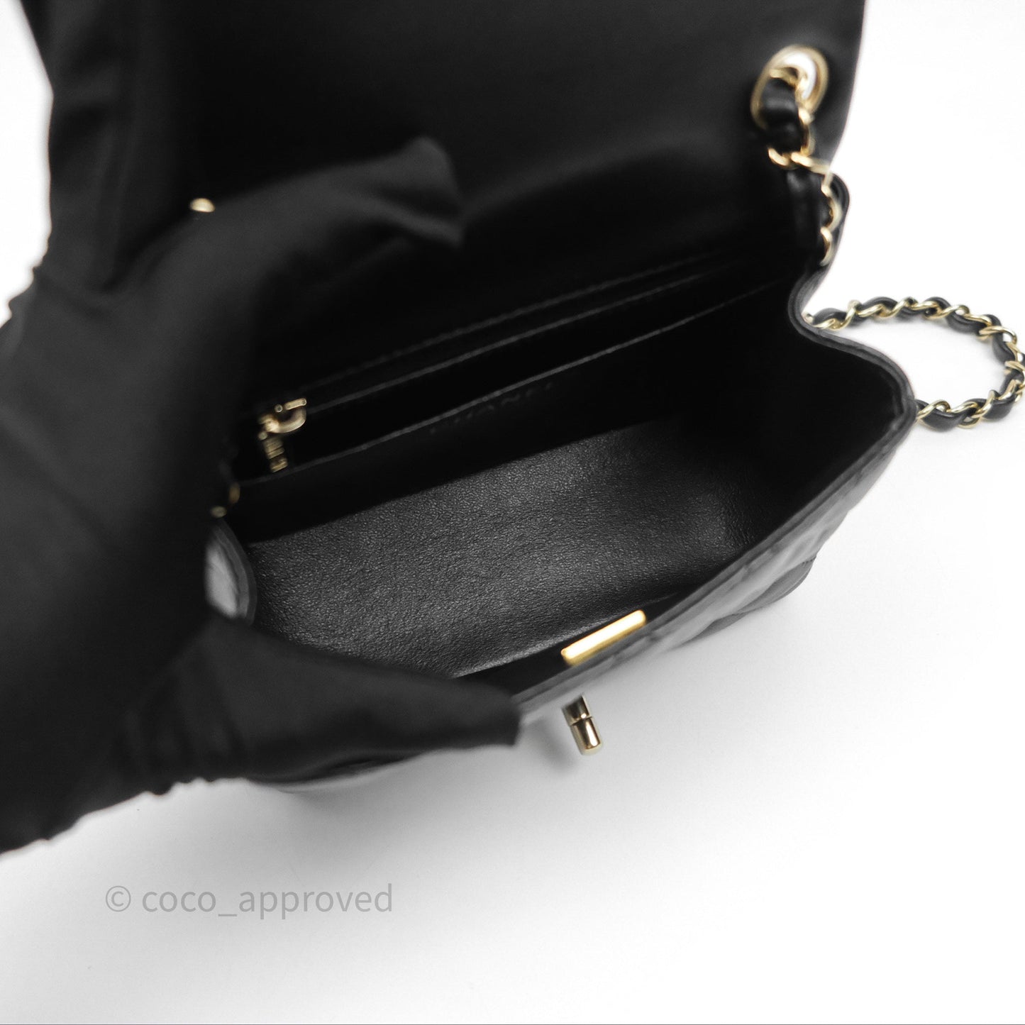 Chanel Mini Square Flap Quilted Black Lambskin Gold Hardware