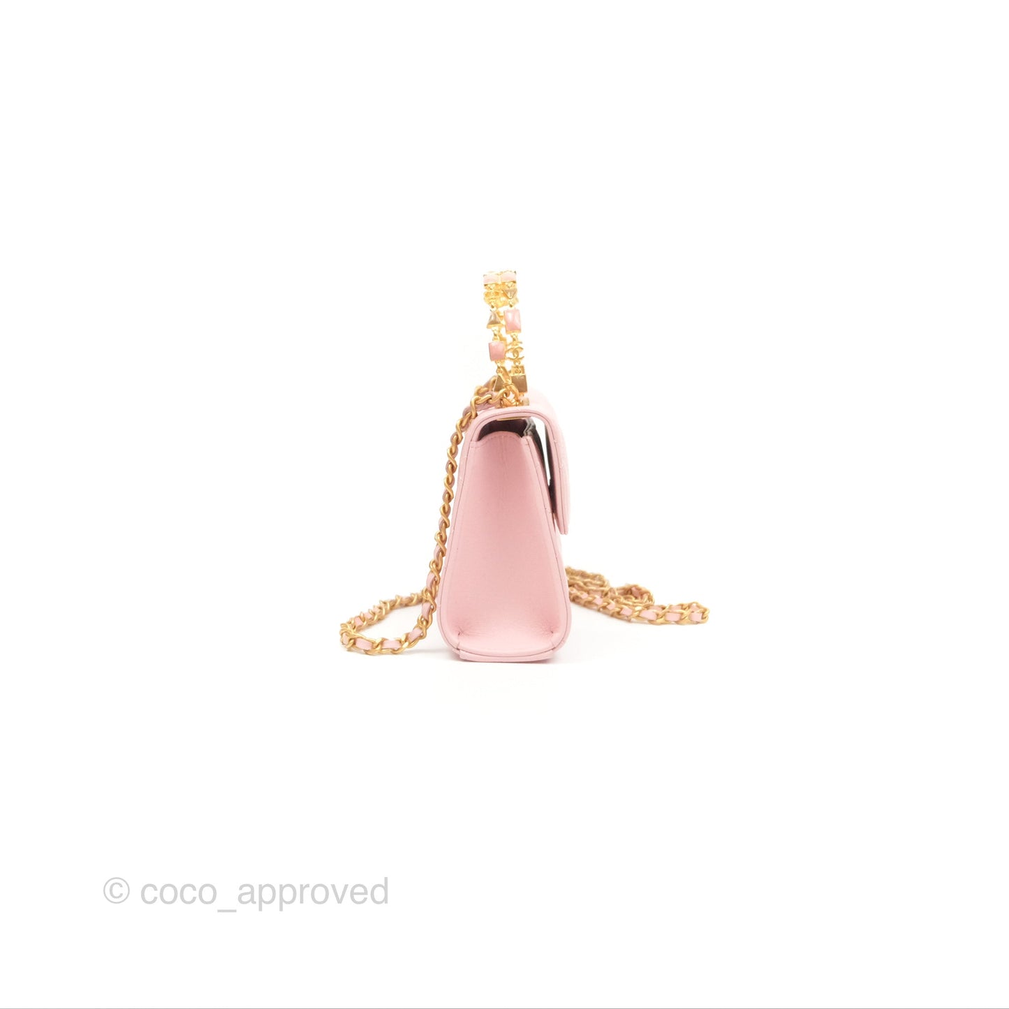 Chanel Enamel Top Handle Clutch with Chain Pink Lambskin Aged Gold Hardware 22B