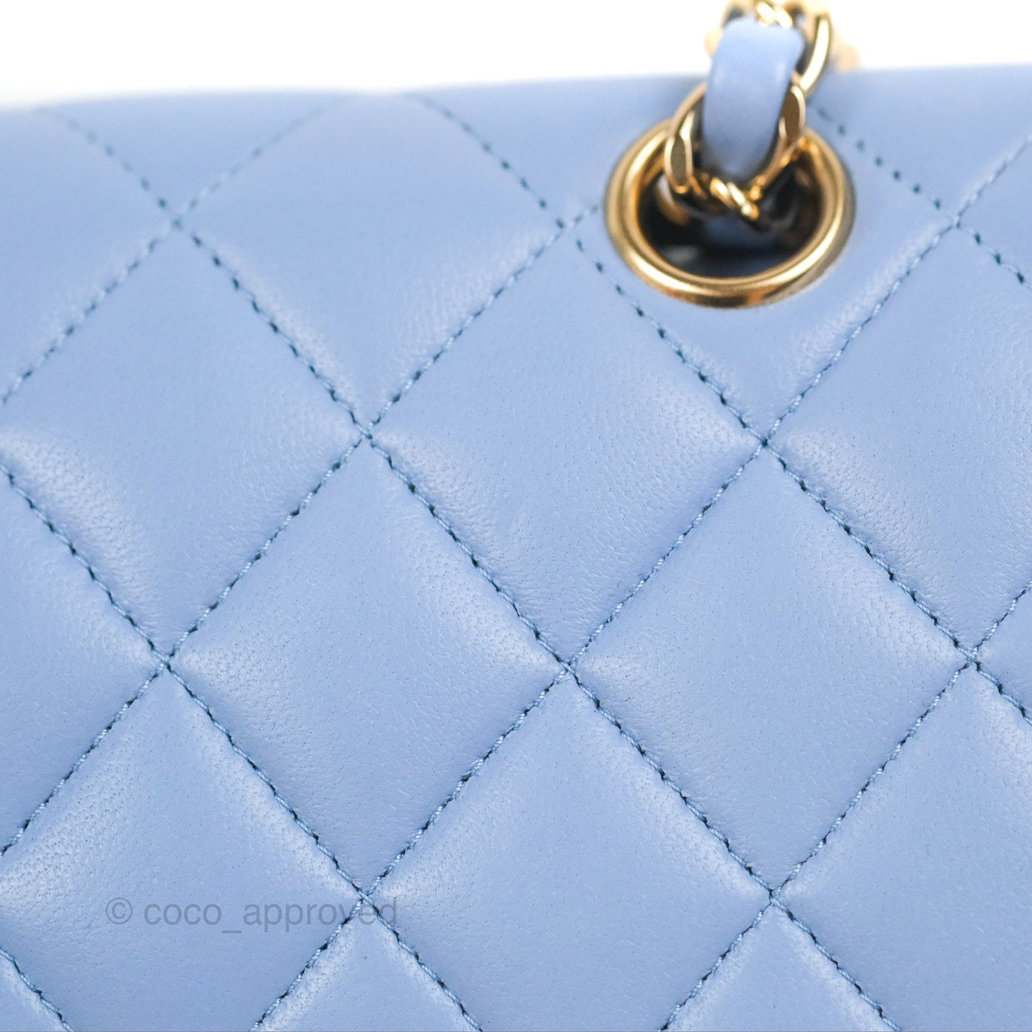 Chanel Small Classic Quilted Flap Blue Sky Lambskin Gold Hardware 21C