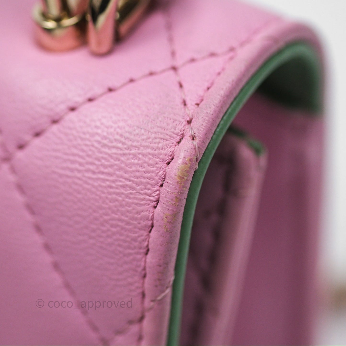 Chanel Mini Handle Clutch With Chain Pink/ Mint Lambskin Gold Hardware 23P