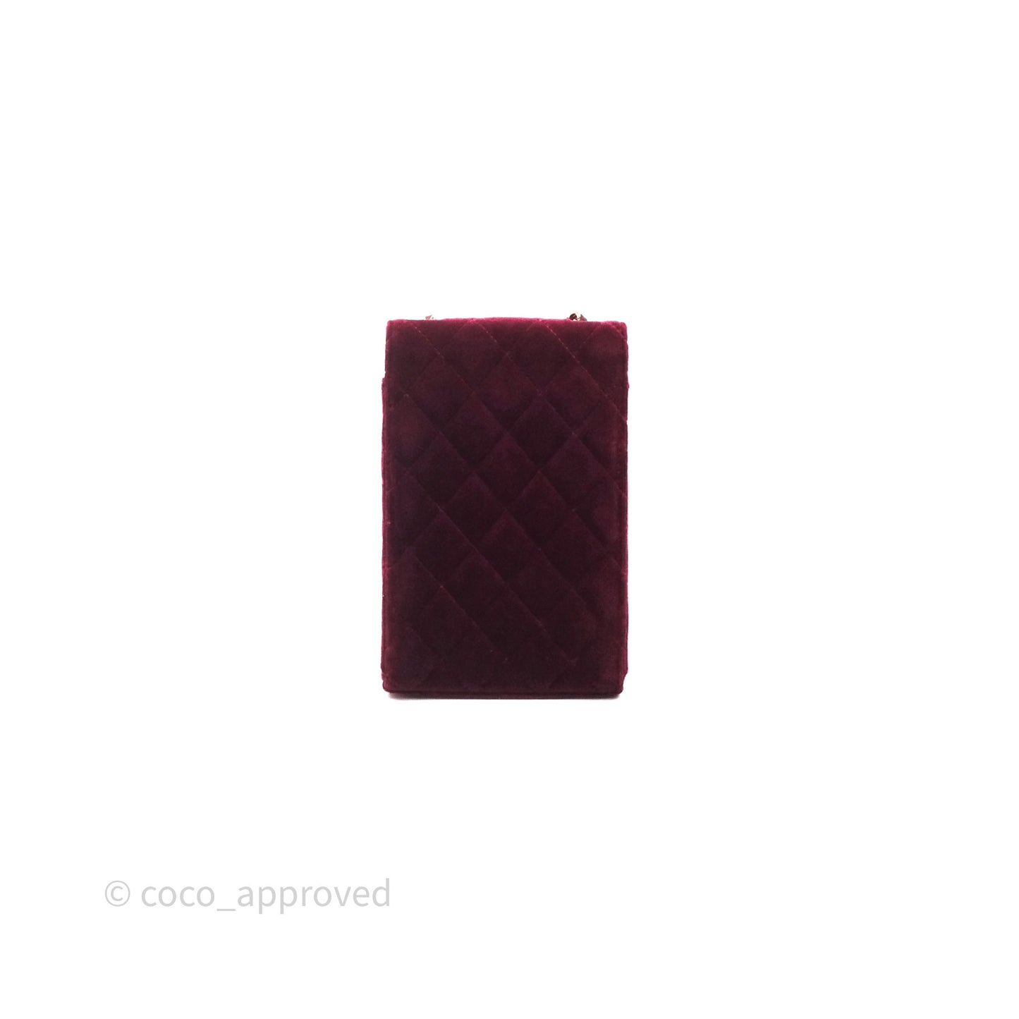 Chanel Quilted Phone Holder Crystals Pearl Crush Red Velvet Gold Hardware