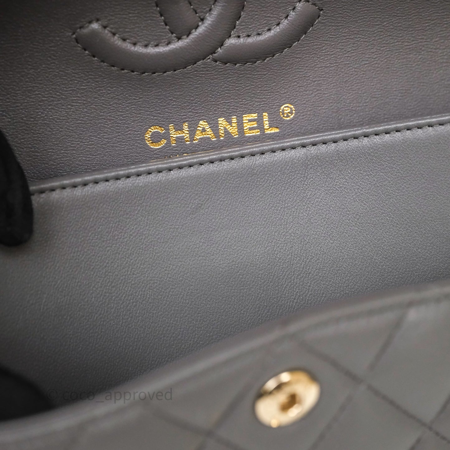 Chanel Small Quilted Classic Flap Grey Lambskin Light Gold Hardware