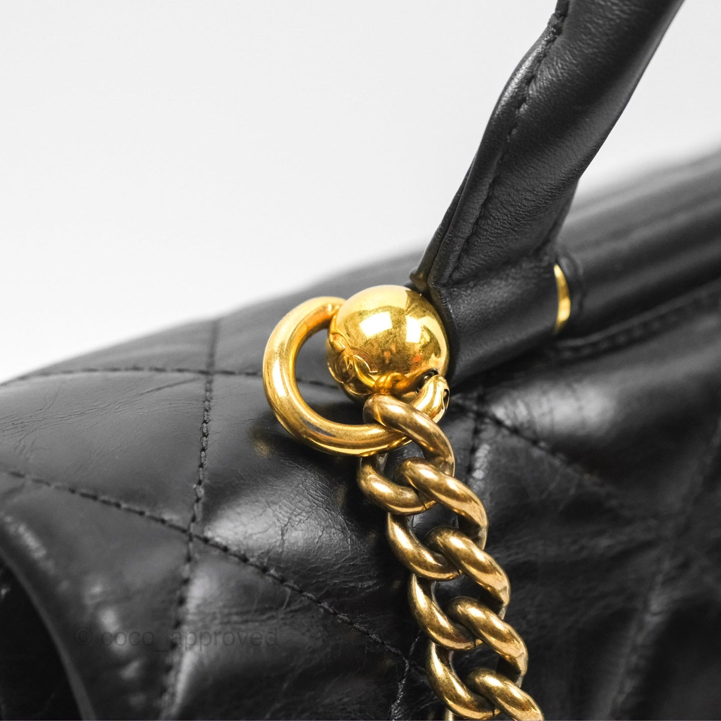 Chanel Gold Bar Top Handle Shoulder Bag Black Glazed Aged Calfskin Aged Gold Hardware