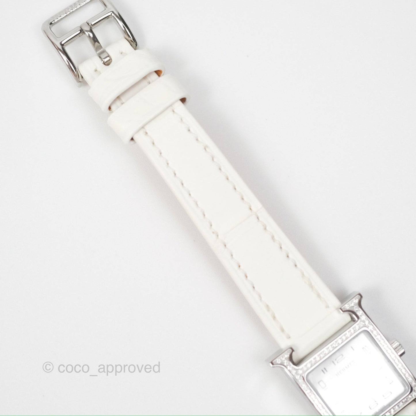 Hermes Heure H Watch Mini Diamonds White Mother-of-pearl White Alligator Leather