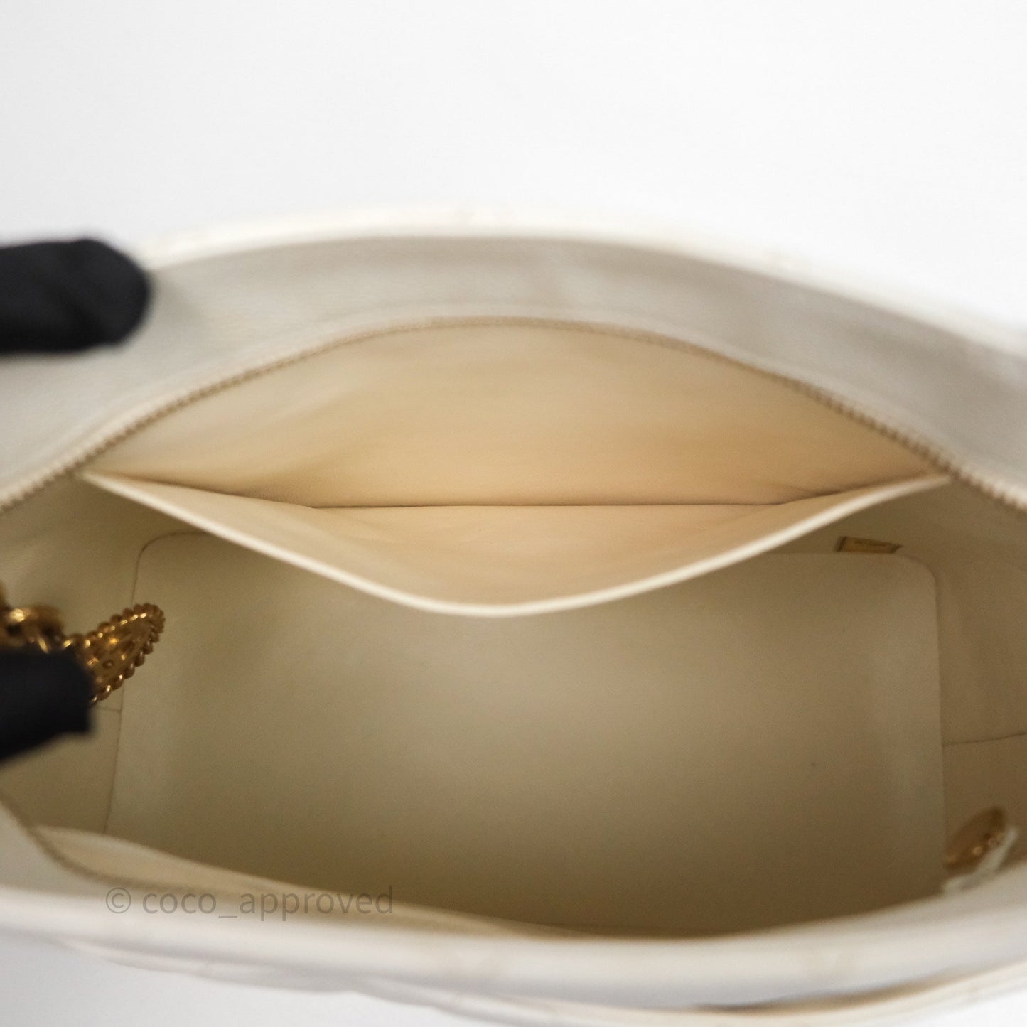 Chanel Vintage Medallion CC White Caviar Tote Bag Gold Hardware