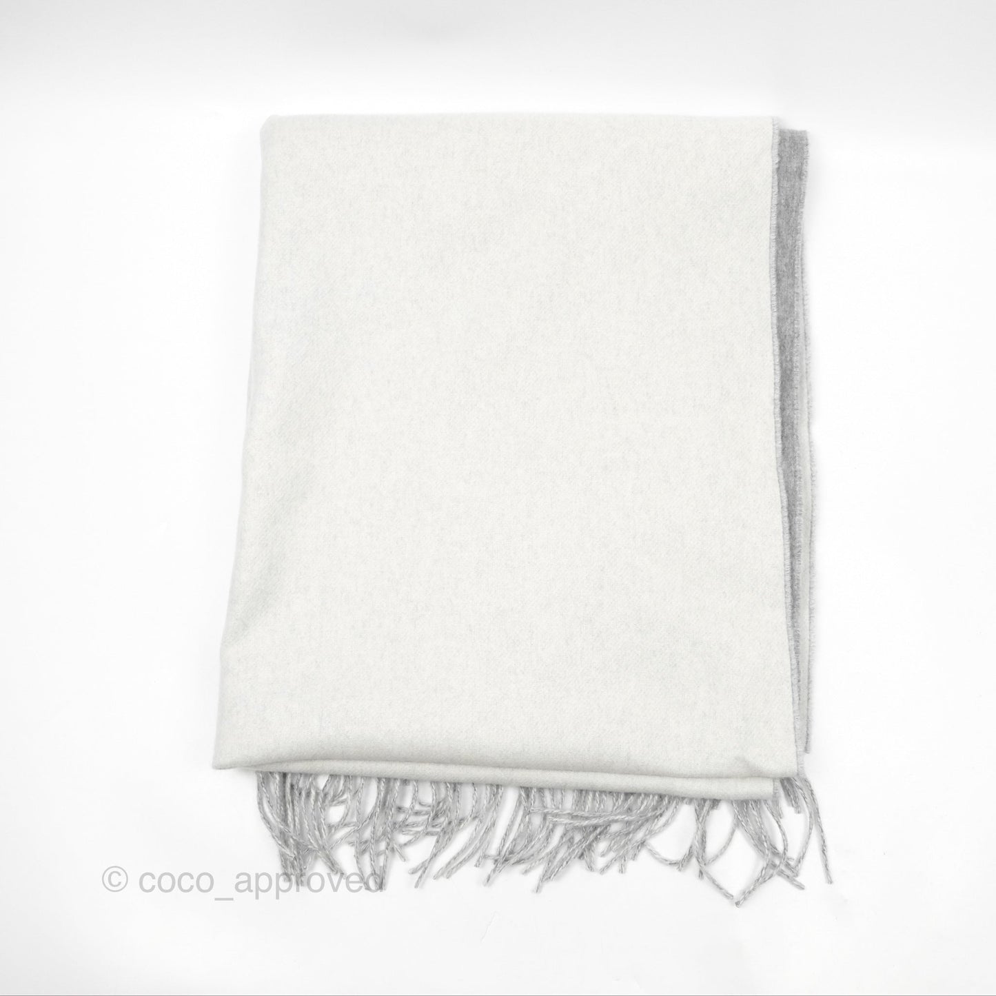 Hermes Cashmere Fringe Scarf Stole Gris Flanelle / Ivoire