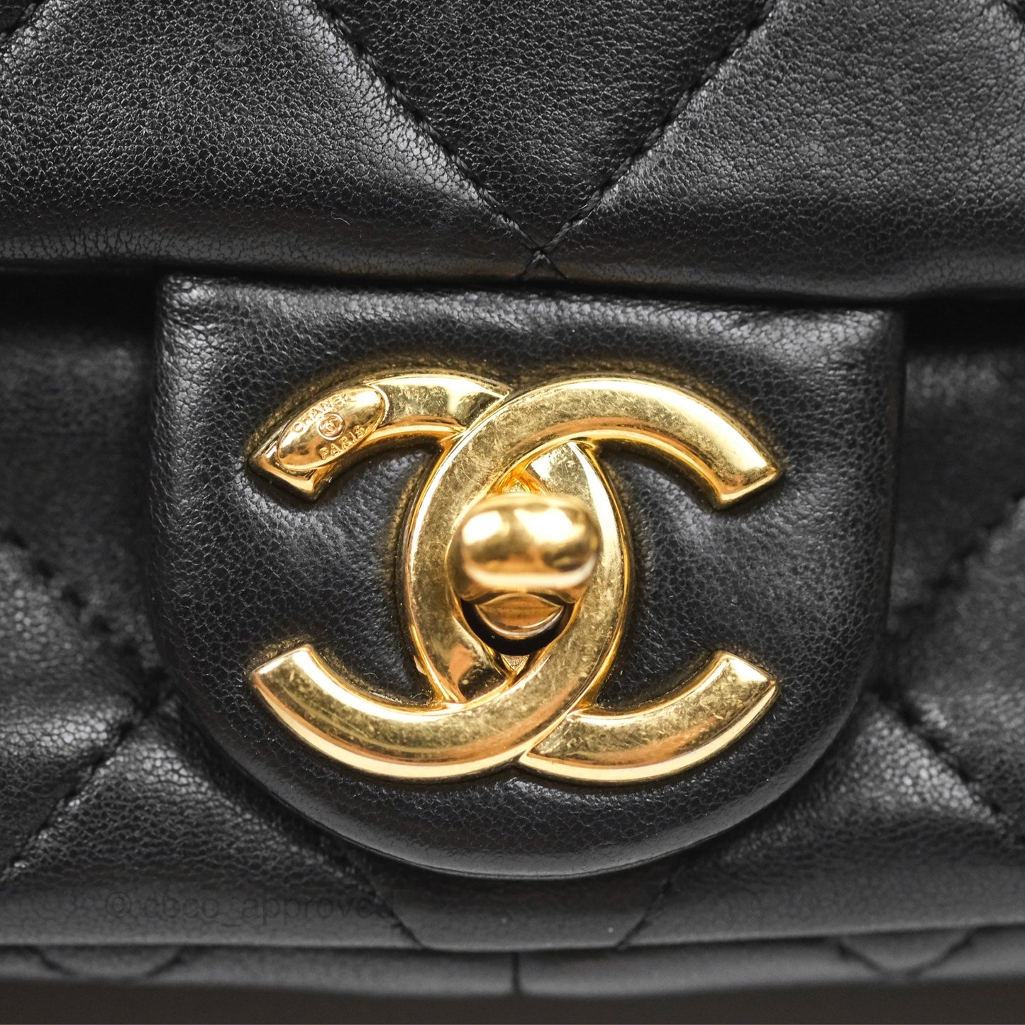 Chanel Mini Top Handle Flap Black Lambskin Aged Gold Hardware