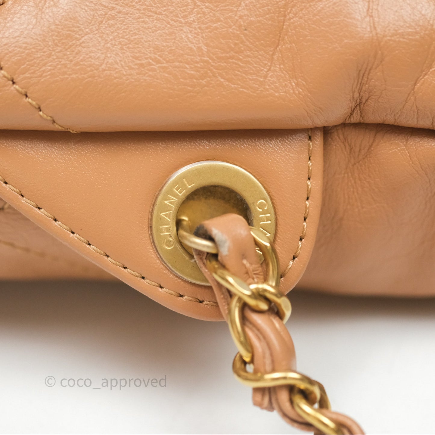 Chanel 22 Small Backpack Camel Shiny Calfskin Gold Hardware