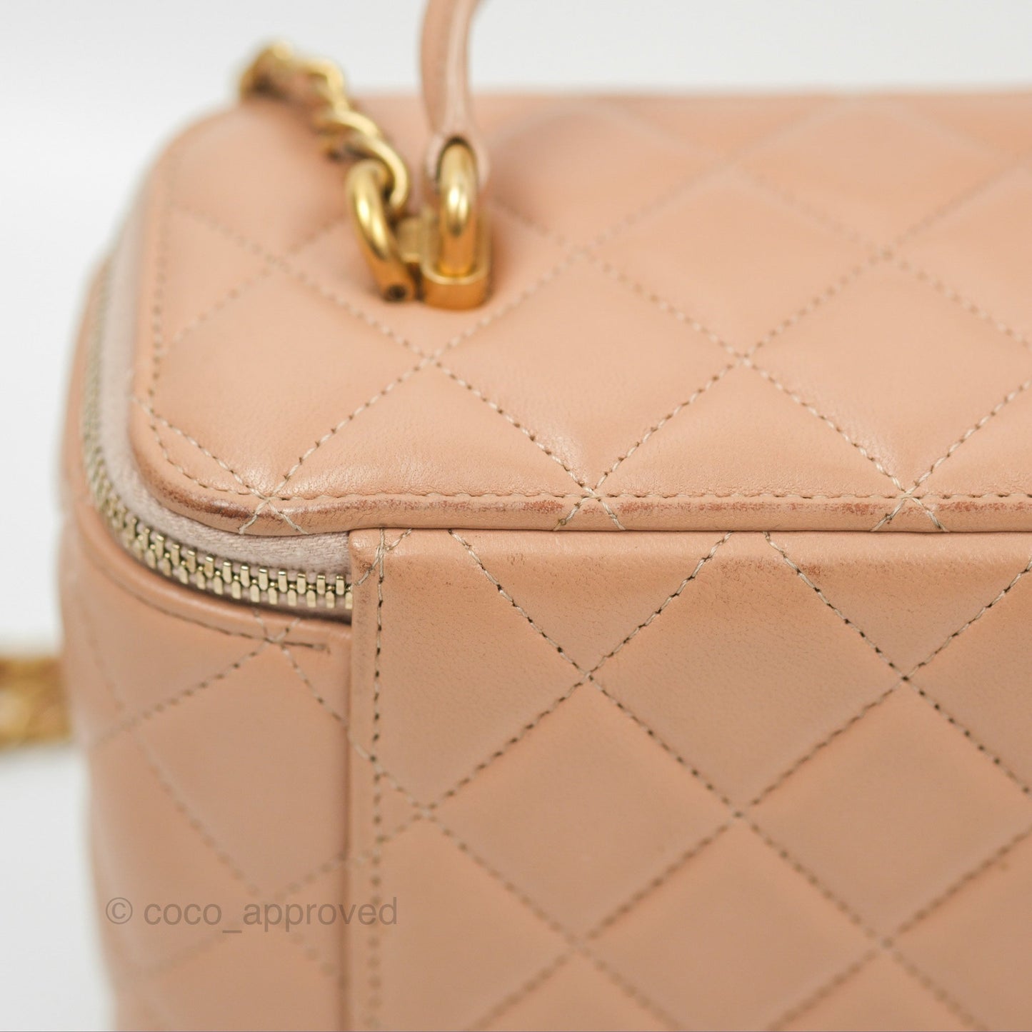 Chanel Vanity Rectangular Top Handle Beige Lambskin Aged Gold Hardware