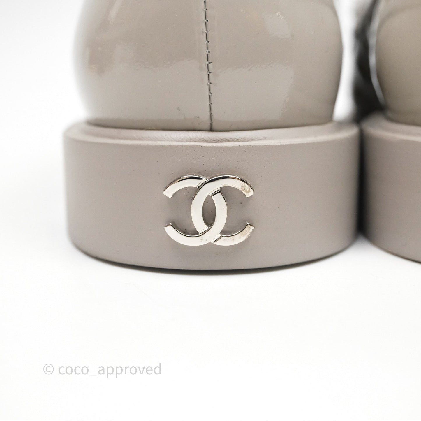 Chanel Patent Calfskin Light Grey Loafers 23A Size 37