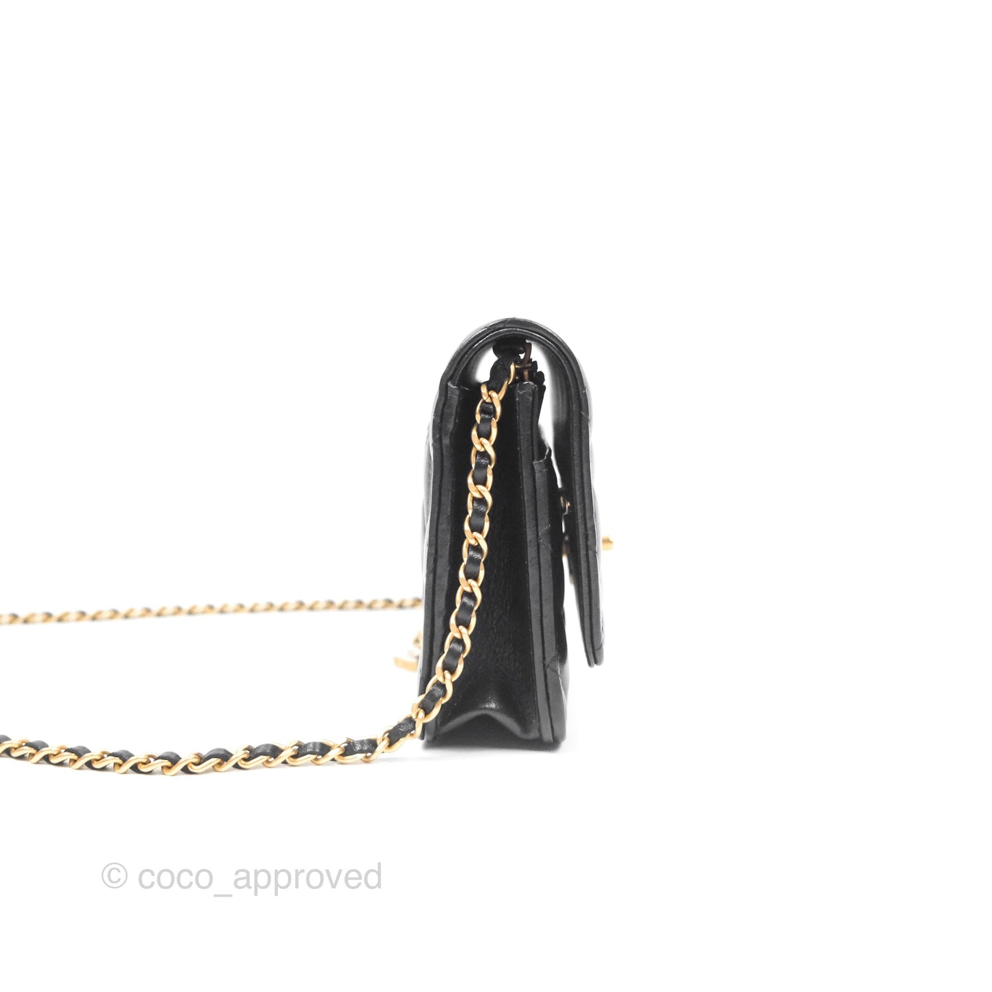 Chanel Quilted WOC Adjustable Chain Black Shiny Lambskin Aged Gold Hardware