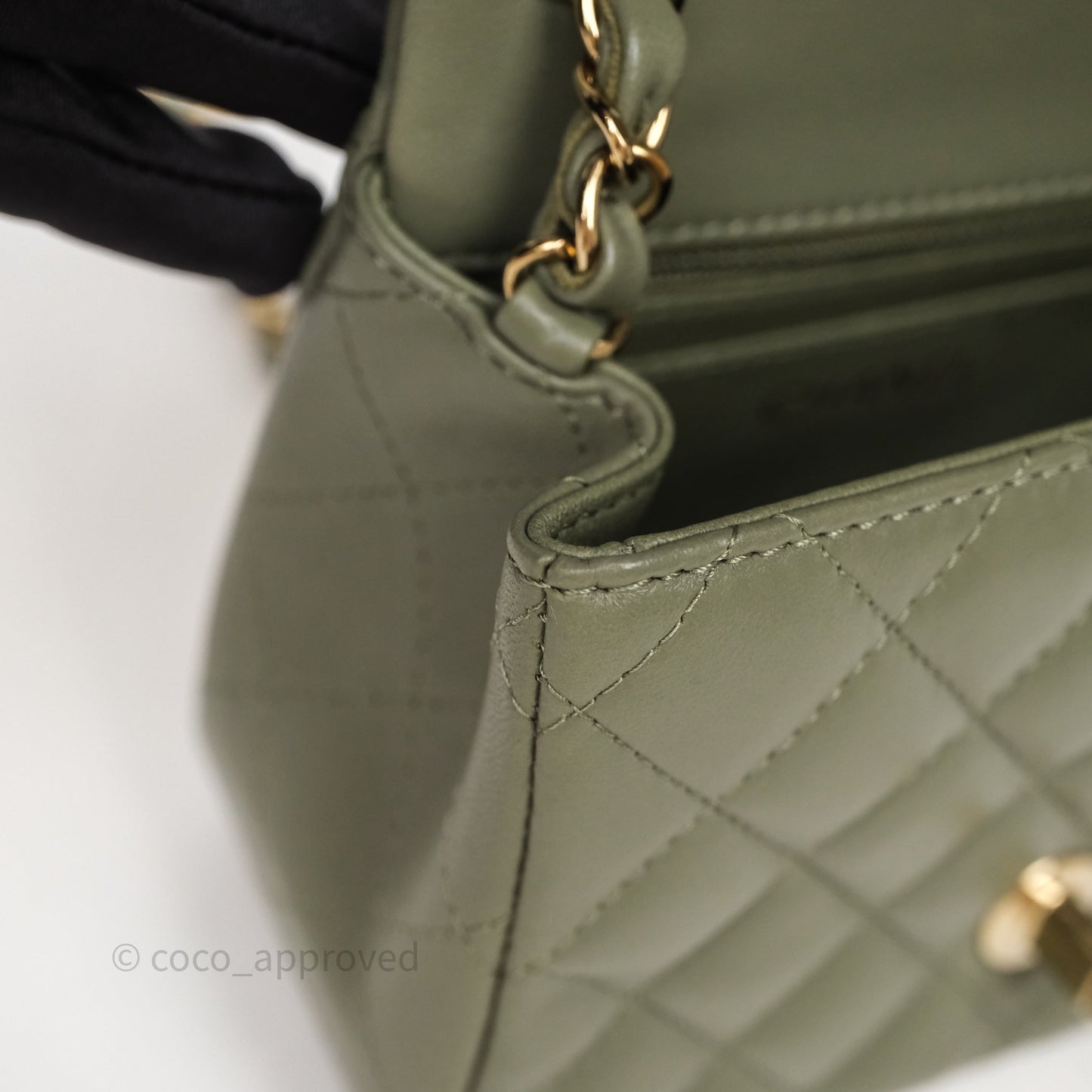 Chanel Quilted Mini Square Olive Green Lambskin Gold Hardware