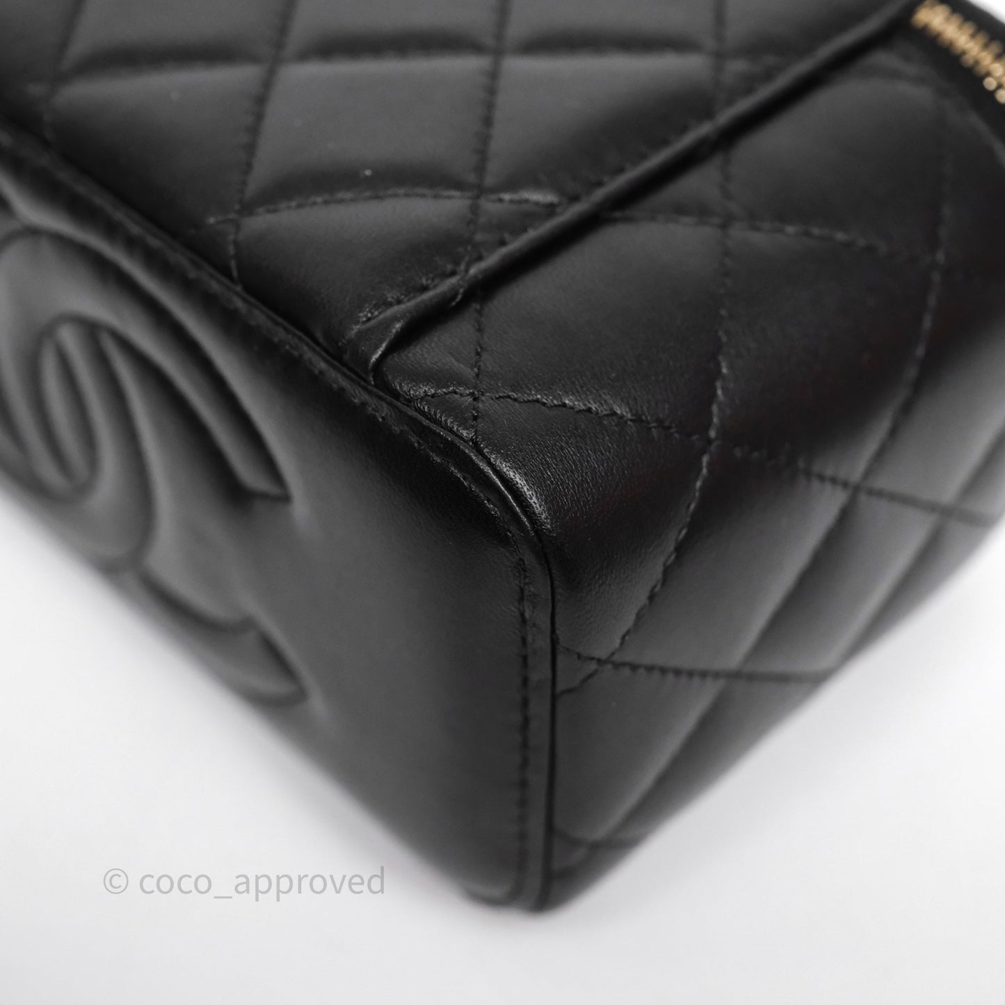 Chanel Vanity Rectangular Metal Top Handle Black Lambskin Aged Gold Hardware