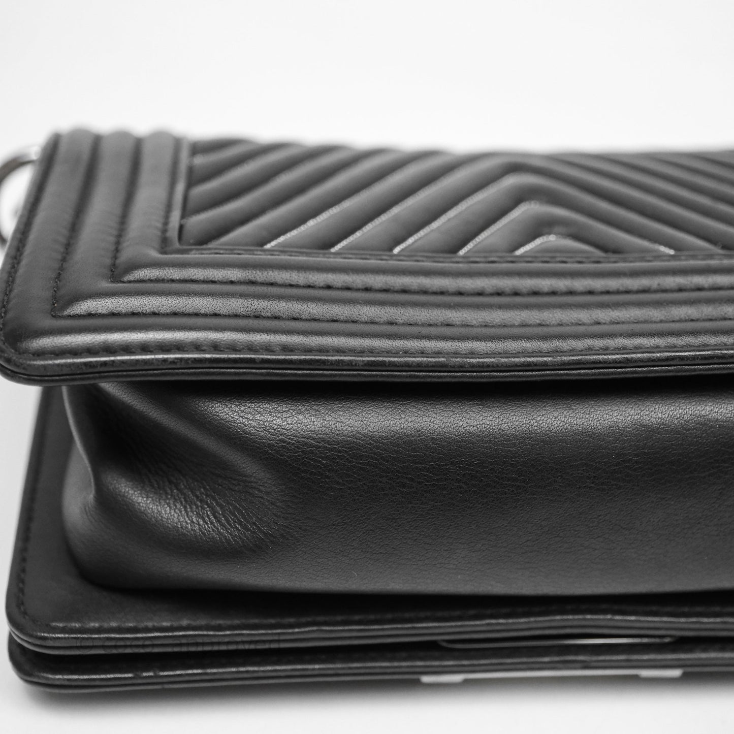 Chanel Small Boy Beaded Chevron Black Lambskin Silver Hardware