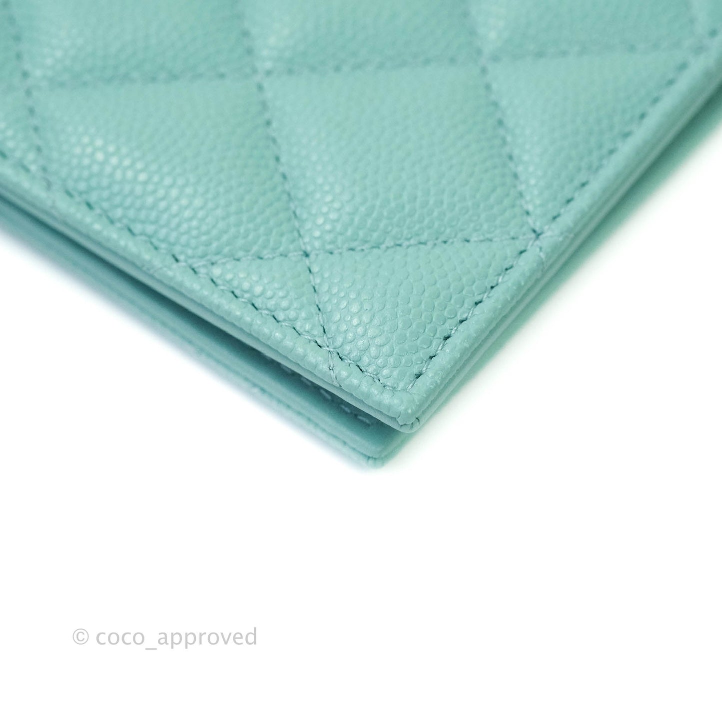 Chanel Quilted Caviar Mint Passport Holder Gold Hardware