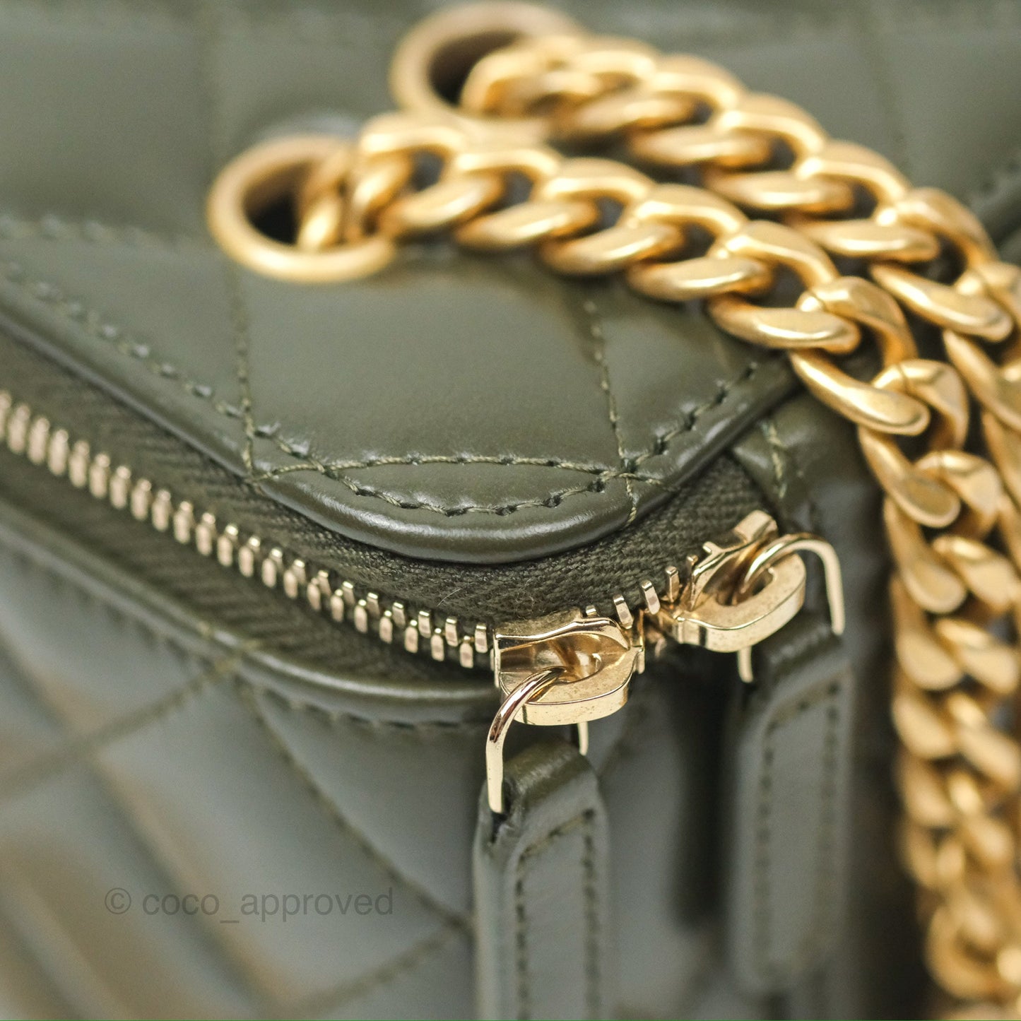 Chanel All Slide Vanity with Adjustable Chain Dark Olive Green Lambskin Aged Gold Hardware