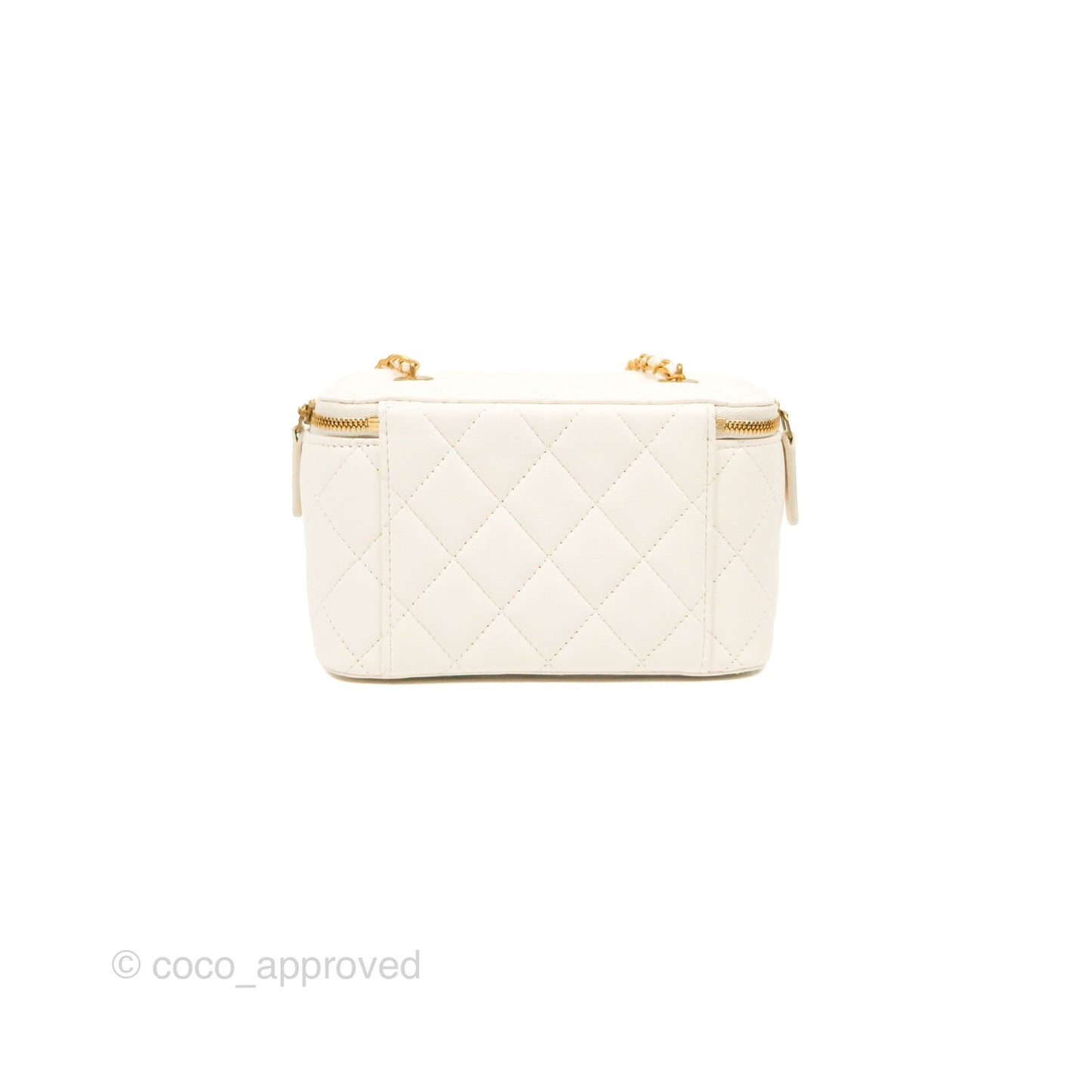 Chanel Vanity with COCO Heart Chain White Lambskin Aged Gold Hardware