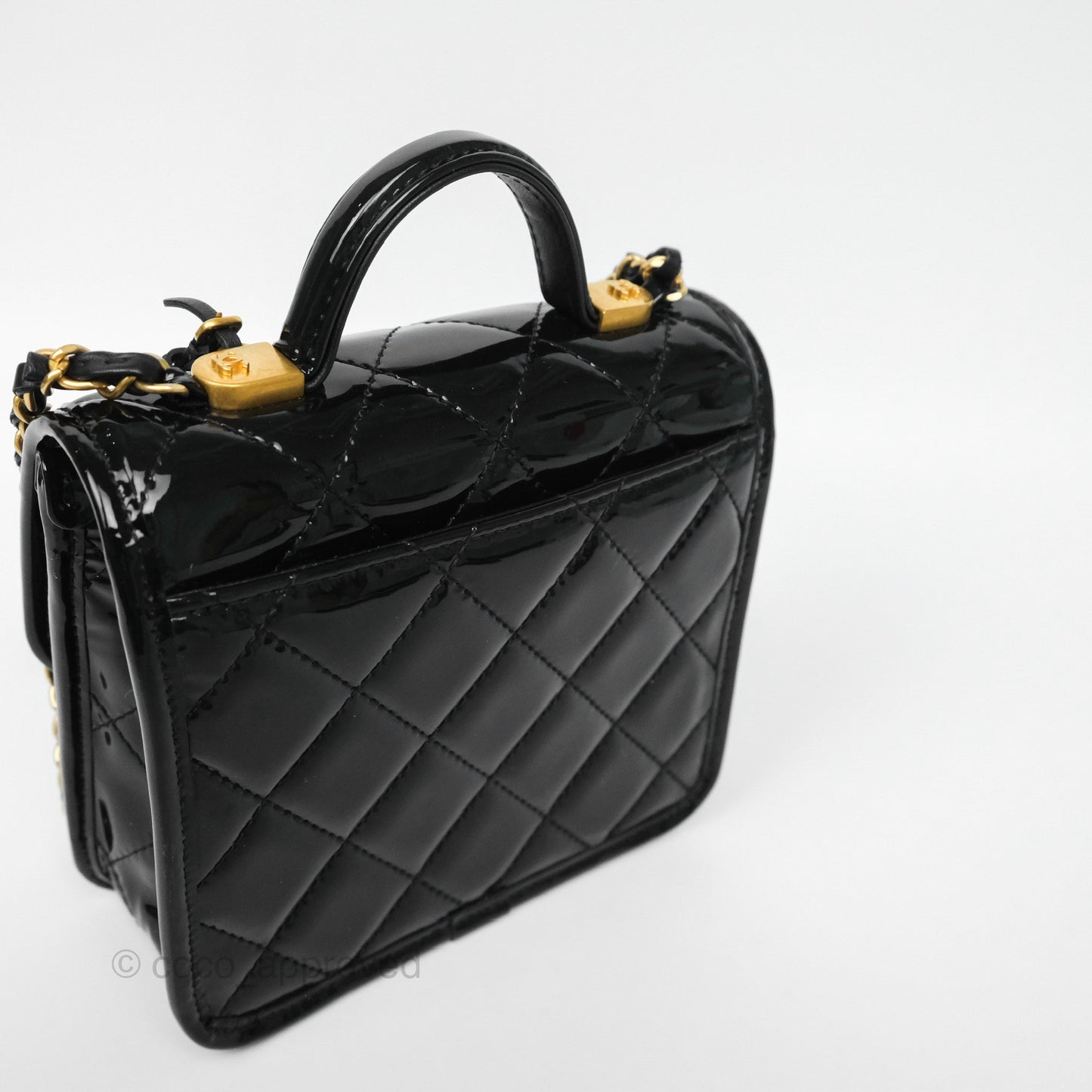 Chanel Mini School Memory Top Handle Flap Black Patent 22K