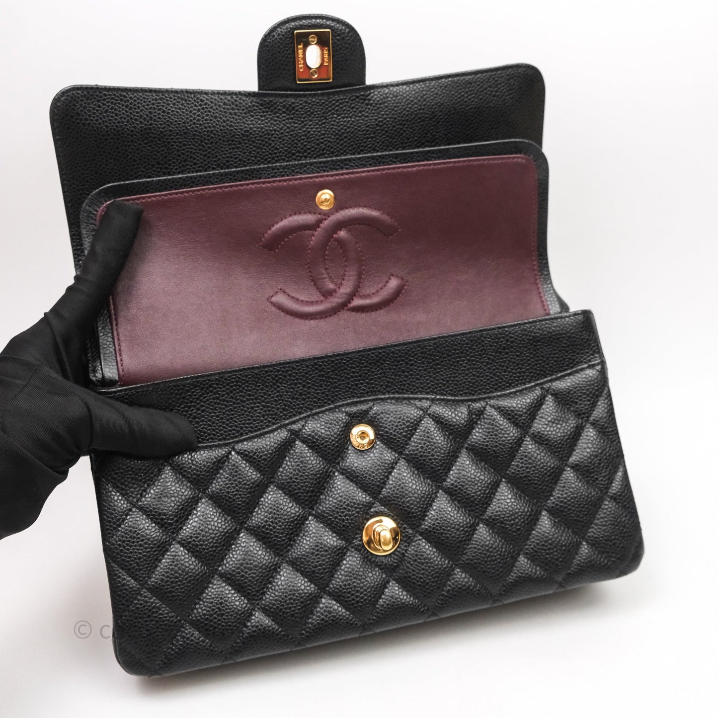 Chanel Medium Classic Flap Quilted Black Caviar Gold Hardware