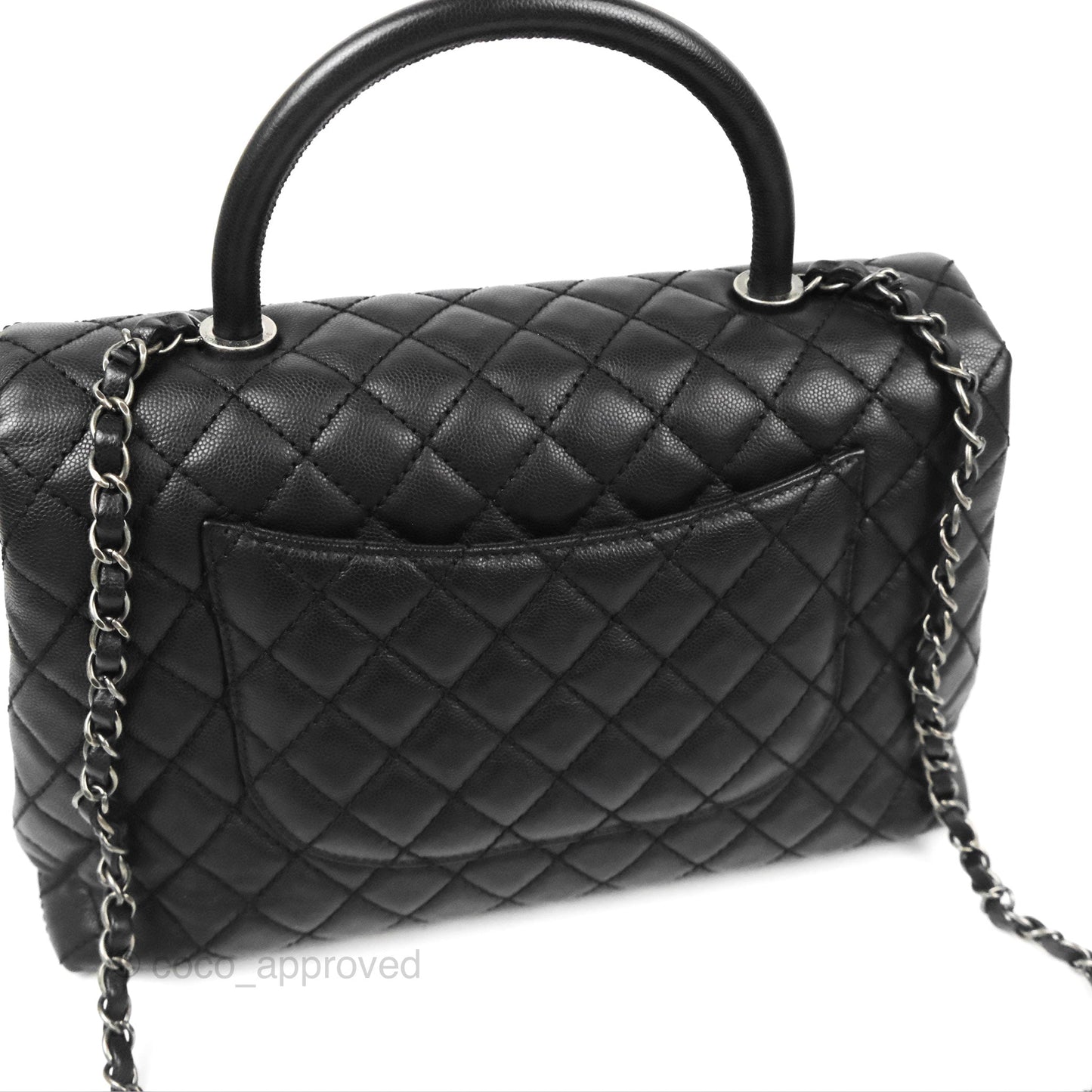 Chanel Large Coco Handle Quilted Black Caviar Ruthenium Hardware