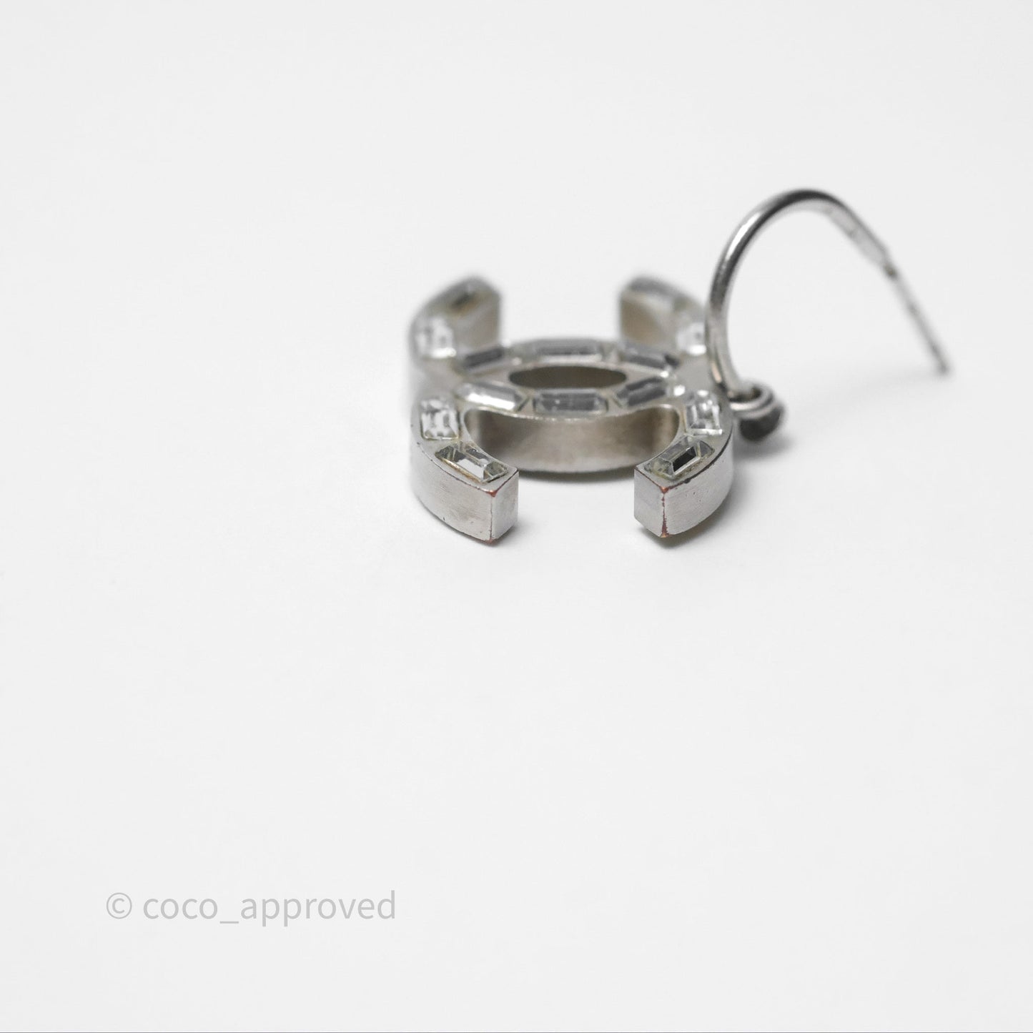 Chanel CC Crystal Drop Earrings Silver Tone 12C