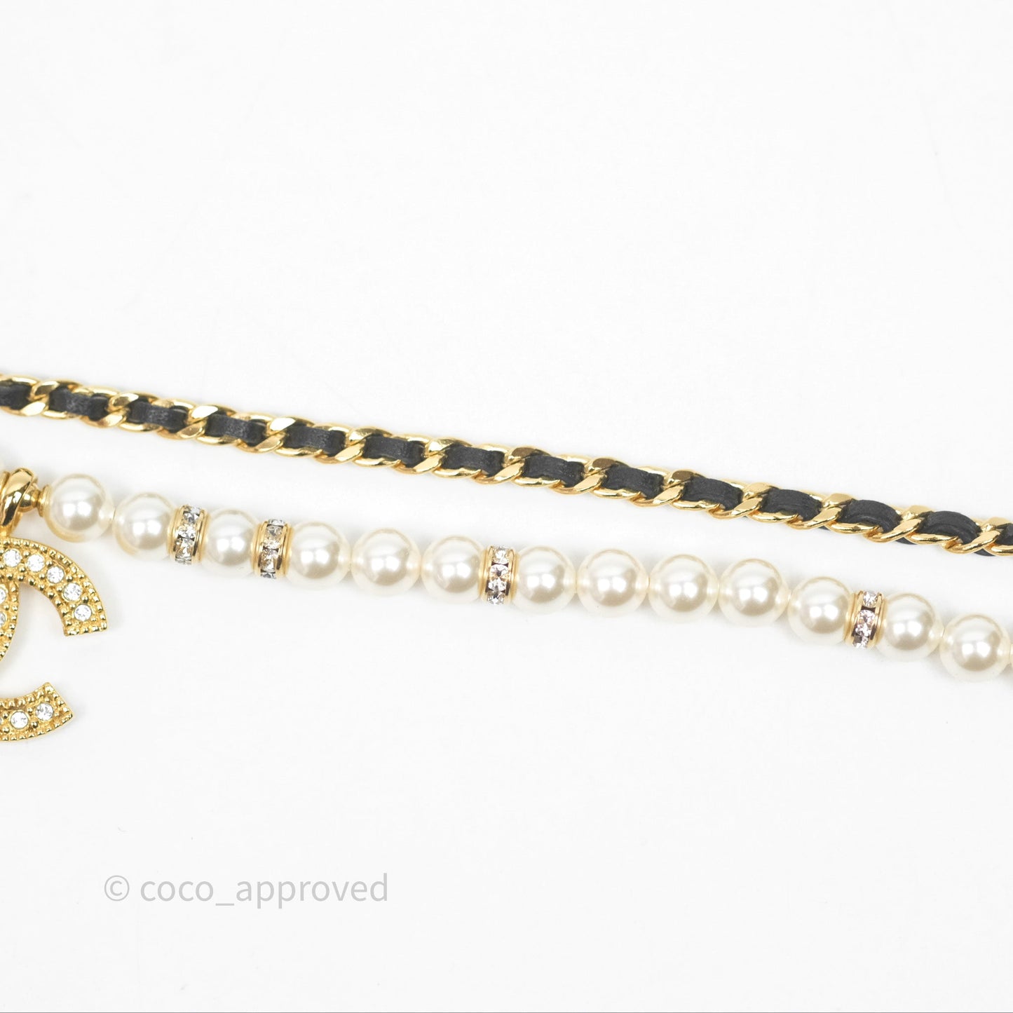 Chanel CC Pearl Crystals Double Necklace Gold Tone 24K