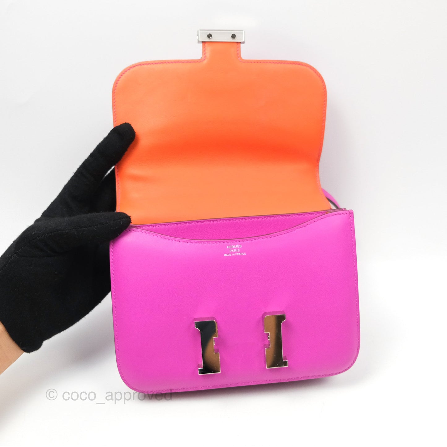 Hermès Constance Mini 18 Swift Magnolia/Orange Palladium Hardware