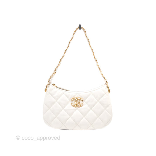 Chanel Hobo Bag White Aged Calfskin Aged Gold Hardware