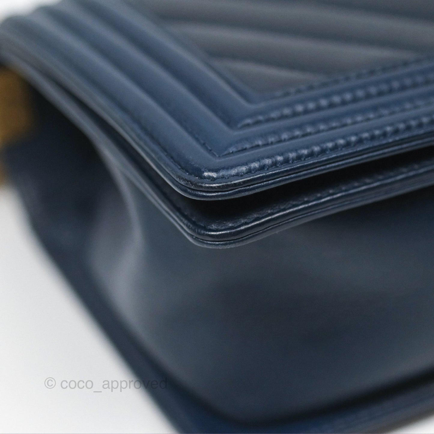 Chanel Medium Boy Chevron Navy Calfskin Aged Gold Hardware