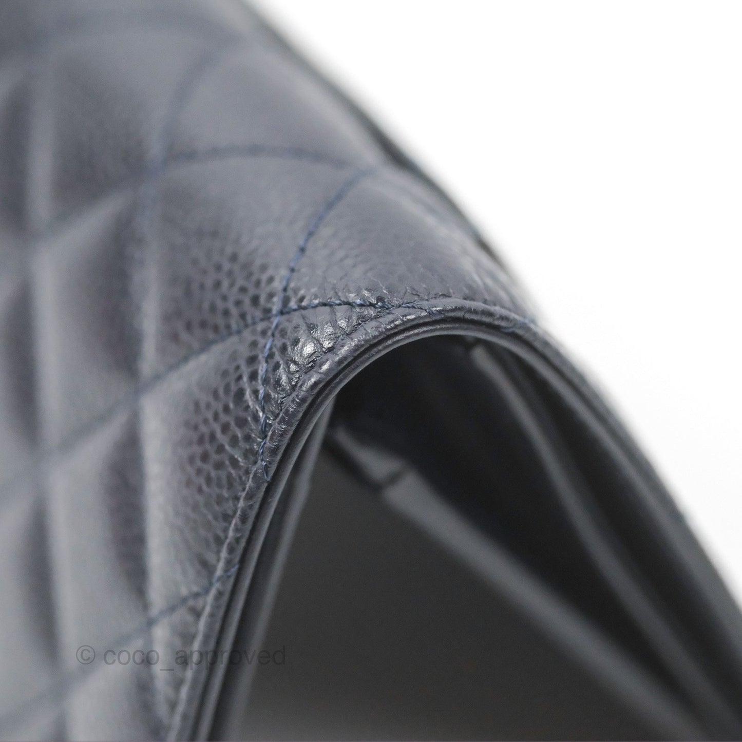 Chanel Classic Quilted Long Wallet Navy Caviar Silver Hardware