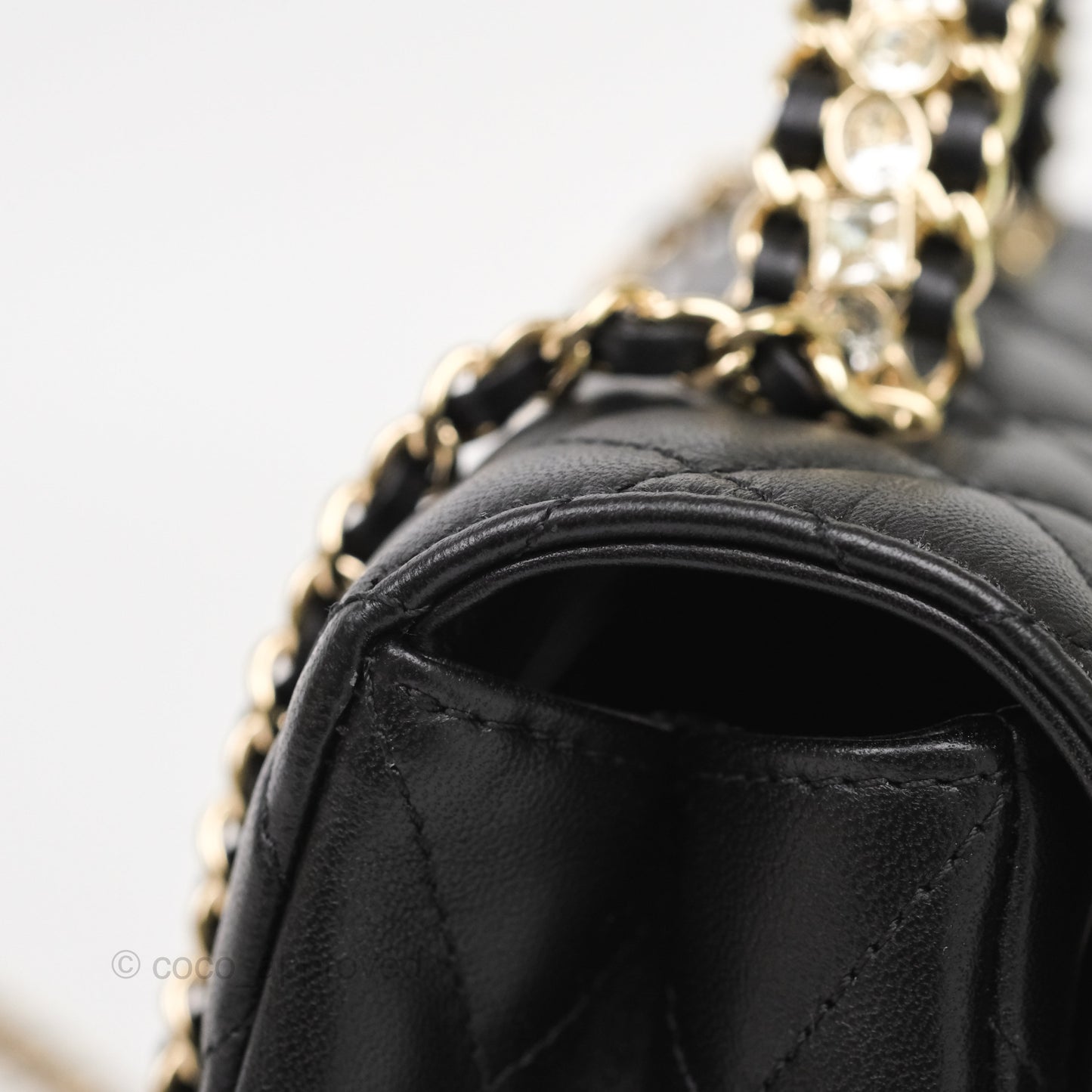 Chanel Crystals Top Handle Mini Rectangular Flap Bag Black Lambskin Gold Hardware 23A