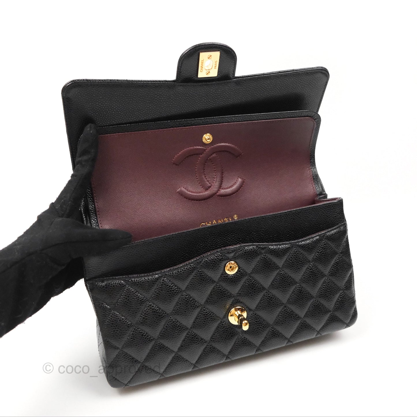 Chanel Classic M/L Medium Flap Quilted Black Caviar Gold Hardware