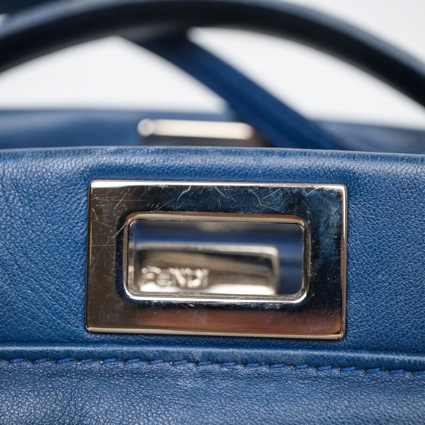 Fendi Nappa Mini Peekaboo Bag Blue Silver Hardware