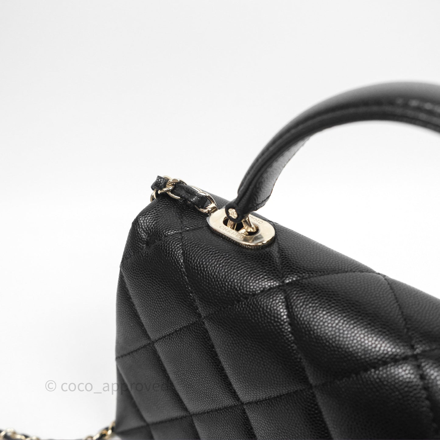 Chanel Quilted Small Top Handle Flap Bag Black Caviar Gold Hardware