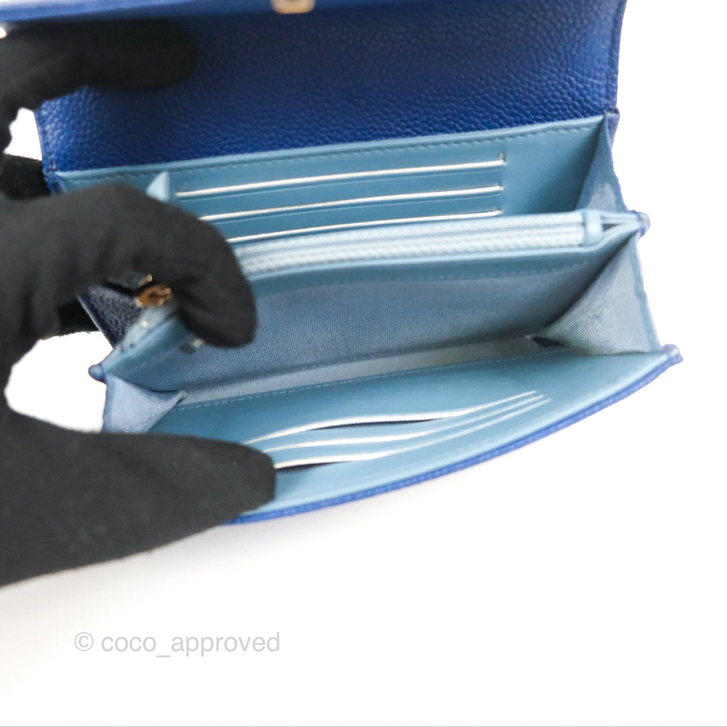 Chanel Quilted Medium Flap Wallet Blue Caviar Gold Hardware