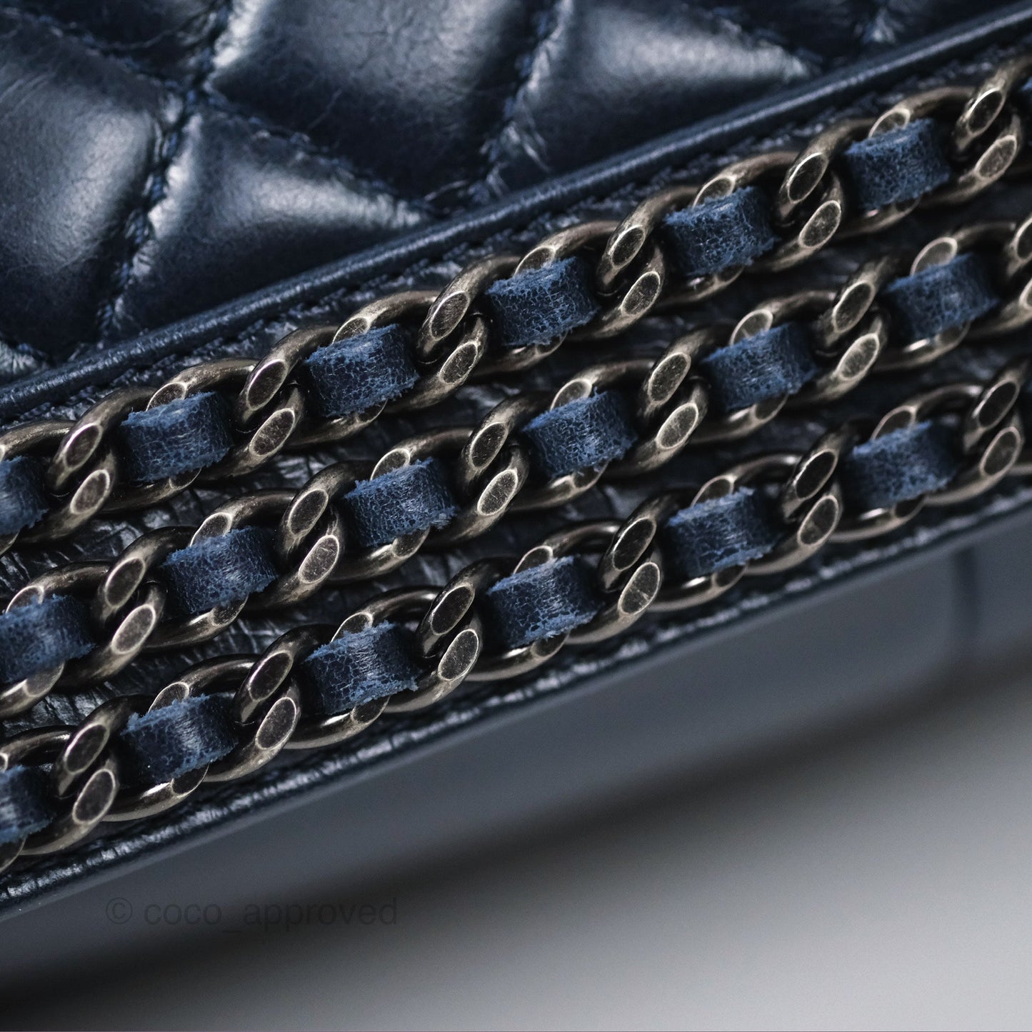 Chanel Medium Chain Edge Boy Quilted Navy Aged Glazed Calfskin Ruthenium Hardware