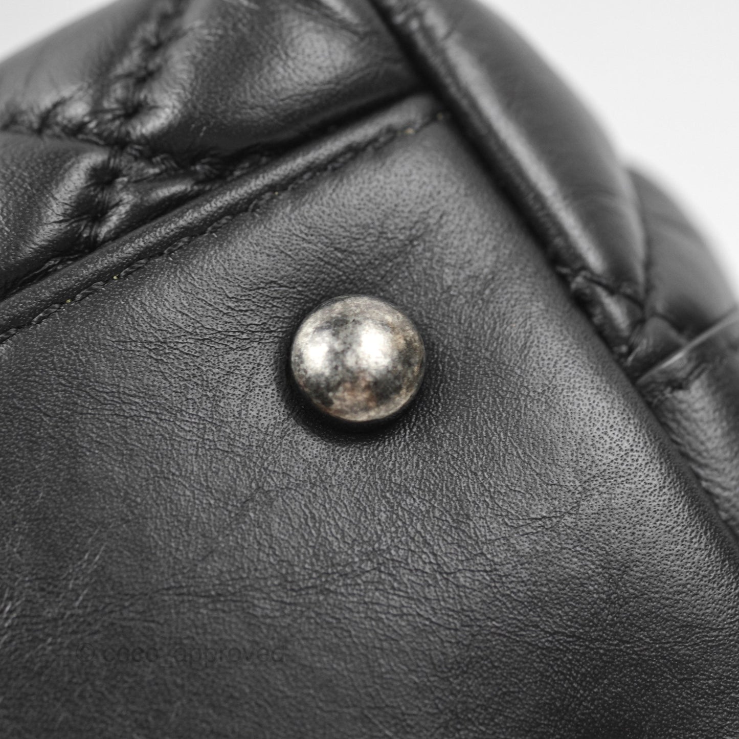 Chanel Quilted Small Handle Bowling Bag Black Aged Calfskin Ruthenium Hardware