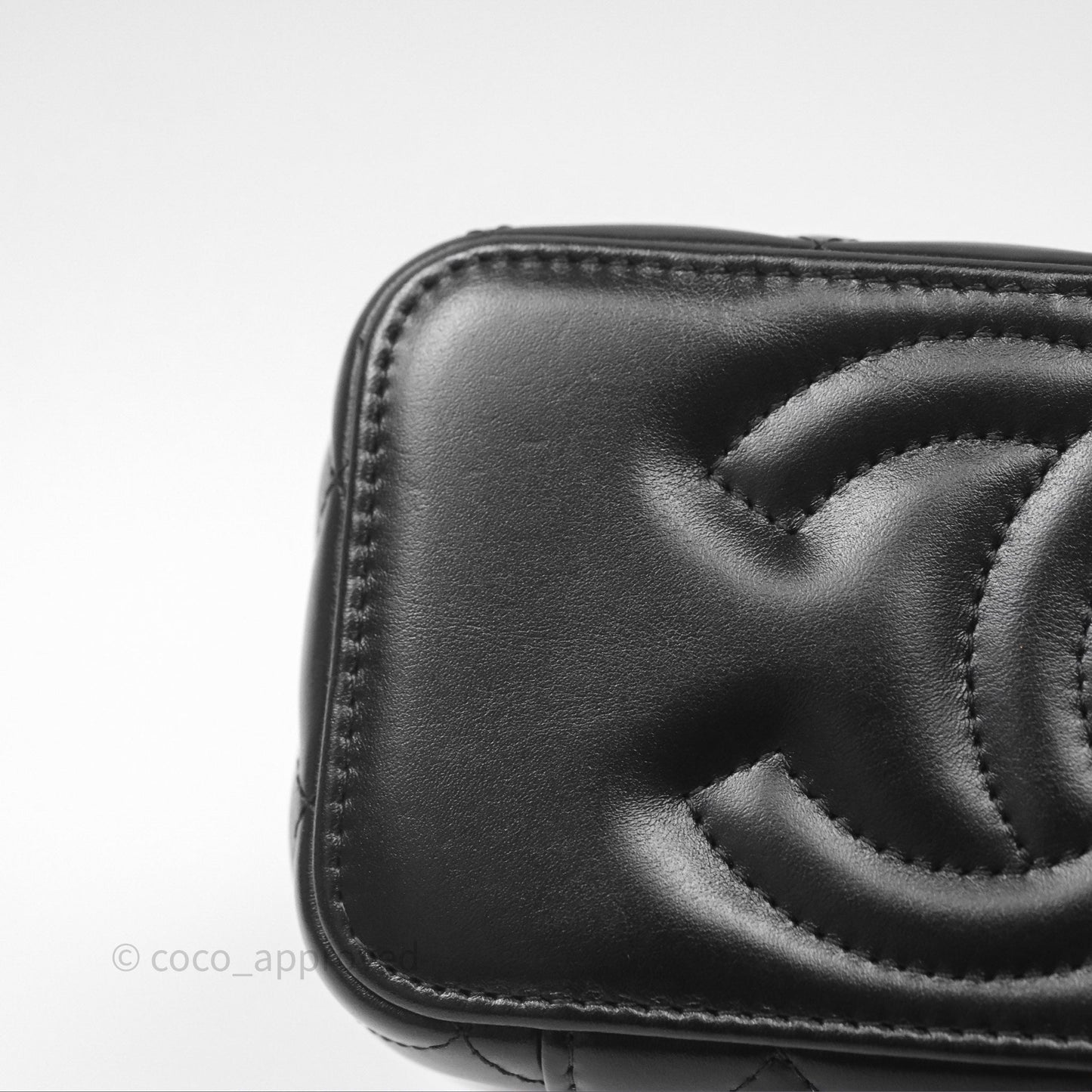 Chanel Vanity Rectangular with Top Handle Black Lambskin Aged Gold Hardware